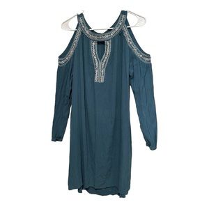 Time and Tru, Dress, Cold Shoulder Long Sleeve, Womens Large, Teal